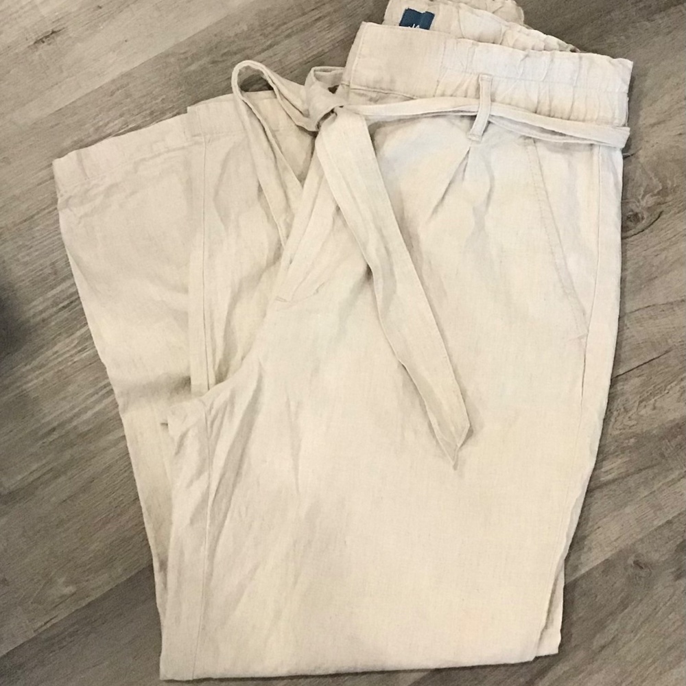 Jag Jeans Cream Straight-Leg Paperbag Waist Pants - Picture 2 of 7